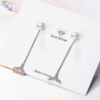 1 Pair Elegant Lady Classic Style Fish Tail Inlay Copper Artificial Pearls White Gold Plated Drop Earrings main image 1