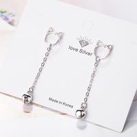 1 Pair Cute Simple Style Cat Tassel Plating Hollow Out Copper White Gold Plated Drop Earrings main image 1