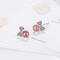 1 Pair Cute Lady Sweet Round Bow Knot Inlay Copper Artificial Crystal Zircon White Gold Plated Ear Studs main image 4