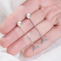 1 Pair Elegant Lady Classic Style Fish Tail Inlay Copper Artificial Pearls White Gold Plated Drop Earrings main image 4