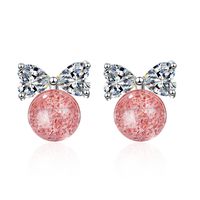1 Pair Cute Lady Sweet Round Bow Knot Inlay Copper Artificial Crystal Zircon White Gold Plated Ear Studs sku image 1