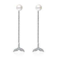 1 Pair Elegant Lady Classic Style Fish Tail Inlay Copper Artificial Pearls White Gold Plated Drop Earrings sku image 1
