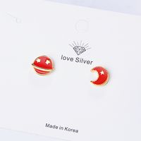 1 Pair Sweet Classic Style Commute Star Moon Asymmetrical Drip Glazed Plating Copper 18k Gold Plated Ear Studs main image 1
