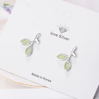 1 Pair Sweet Leaf Plating Inlay Copper Opal White Gold Plated Ear Studs main image 3