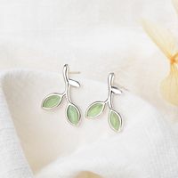 1 Pair Sweet Leaf Plating Inlay Copper Opal White Gold Plated Ear Studs main image 1
