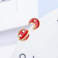 1 Pair Sweet Classic Style Commute Star Moon Asymmetrical Drip Glazed Plating Copper 18k Gold Plated Ear Studs main image 4