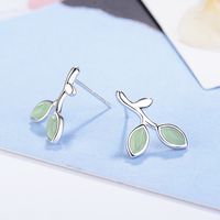 1 Pair Sweet Leaf Plating Inlay Copper Opal White Gold Plated Ear Studs main image 4