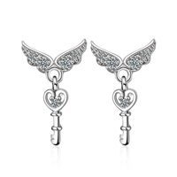 1 Piece IG Style Simple Style Heart Shape Wings Key Inlay Copper Zircon White Gold Plated Drop Earrings sku image 1
