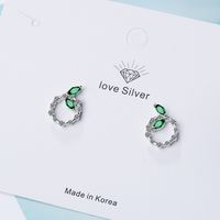 1 Piece Sweet Leaf Plating Inlay Copper Zircon White Gold Plated Ear Studs main image 1