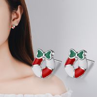 1 Pair Cute Christmas Tree Flower Snowman Epoxy Plating Inlay Copper Zircon Earrings main image 5