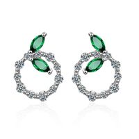 1 Piece Sweet Leaf Plating Inlay Copper Zircon White Gold Plated Ear Studs main image 5