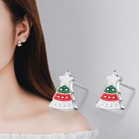 1 Pair Cute Christmas Tree Flower Snowman Epoxy Plating Inlay Copper Zircon Earrings sku image 4