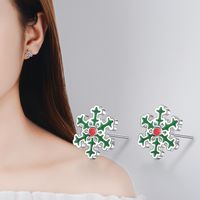1 Pair Cute Christmas Tree Flower Snowman Epoxy Plating Inlay Copper Zircon Earrings sku image 5