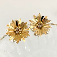 1 Pair Elegant Classical Romantic Flower Plating Inlay 304 Stainless Steel Acrylic Shell Zircon 14K Gold Plated Ear Studs main image 3
