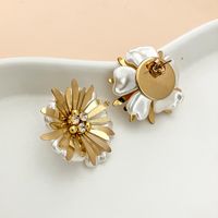 1 Pair Elegant Classical Romantic Flower Plating Inlay 304 Stainless Steel Acrylic Shell Zircon 14K Gold Plated Ear Studs main image 4