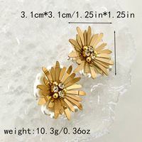 1 Pair Elegant Classical Romantic Flower Plating Inlay 304 Stainless Steel Acrylic Shell Zircon 14K Gold Plated Ear Studs main image 2