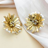 1 Pair Elegant Classical Romantic Flower Plating Inlay 304 Stainless Steel Acrylic Shell Zircon 14K Gold Plated Ear Studs sku image 1