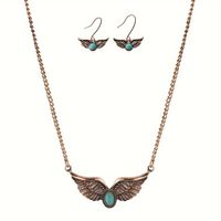 Retro Wings Alloy Inlay Turquoise Women's Jewelry Set sku image 1