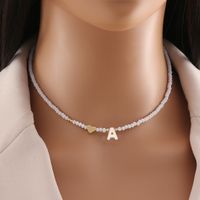 Original Design Simple Style Letter Artificial Crystal Shell Beaded Handmade 18K Gold Plated Women's Necklace sku image 1