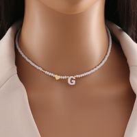 Original Design Simple Style Letter Artificial Crystal Shell Beaded Handmade 18K Gold Plated Women's Necklace sku image 7