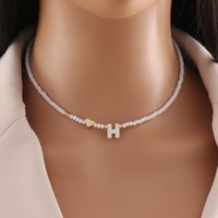 Original Design Simple Style Letter Artificial Crystal Shell Beaded Handmade 18K Gold Plated Women's Necklace sku image 8