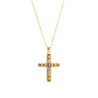 Modern Style Simple Style Cross Copper Plating Inlay Pearl Zircon Pendant Necklace main image 6