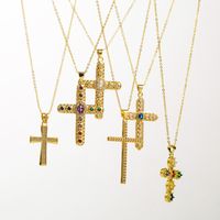 Modern Style Simple Style Cross Copper Plating Inlay Pearl Zircon Pendant Necklace main image 3