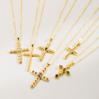 Modern Style Simple Style Cross Copper Plating Inlay Pearl Zircon Pendant Necklace main image 4