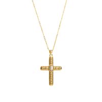 Modern Style Simple Style Cross Copper Plating Inlay Pearl Zircon Pendant Necklace sku image 2
