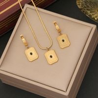 304 Stainless Steel Copper 18K Gold Plated Retro Commute Plating Inlay Rectangle Zircon Jewelry Set main image 3