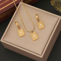 304 Stainless Steel Copper 18K Gold Plated Retro Commute Plating Inlay Rectangle Zircon Jewelry Set main image 1