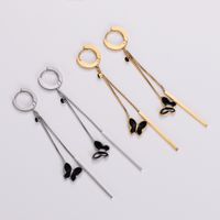 1 Pair Casual Butterfly Enamel Plating Inlay 304 Stainless Steel Zircon 18K Gold Plated Drop Earrings main image 3