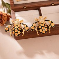 1 Piece Retro Simple Style Bee Plating Inlay Copper Rhinestones 18k Gold Plated Ear Studs main image 4