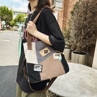 Unisex Canvas Color Block Vintage Style Preppy Style Sewing Thread Square Zipper Shoulder Bag Crossbody Bag main image 5