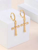 1 Pair Classic Style Cross Inlay 304 Stainless Steel Zircon 18K Gold Plated Drop Earrings main image 4