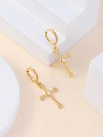 1 Pair Classic Style Cross Inlay 304 Stainless Steel Zircon 18K Gold Plated Drop Earrings main image 5
