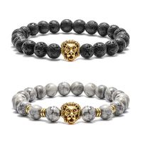 Casual Classic Style Round Lion Stainless Steel Volcanic Rock Beaded Women's Bracelets sku image 3