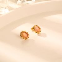 1 Pair Elegant French Style Oval Polishing Plating Inlay 304 Stainless Steel Opal 18K Gold Plated Ear Studs main image 3