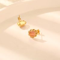 1 Pair Elegant French Style Oval Polishing Plating Inlay 304 Stainless Steel Opal 18K Gold Plated Ear Studs main image 4
