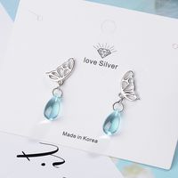 1 Pair IG Style Sweet Water Droplets Butterfly Hollow Out Artificial Crystal Copper White Gold Plated Drop Earrings main image 3