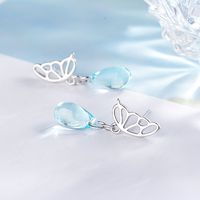 1 Pair IG Style Sweet Water Droplets Butterfly Hollow Out Artificial Crystal Copper White Gold Plated Drop Earrings main image 4
