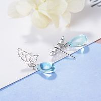 1 Pair IG Style Sweet Water Droplets Butterfly Hollow Out Artificial Crystal Copper White Gold Plated Drop Earrings main image 5