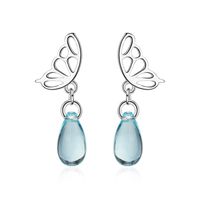 1 Pair IG Style Sweet Water Droplets Butterfly Hollow Out Artificial Crystal Copper White Gold Plated Drop Earrings sku image 1