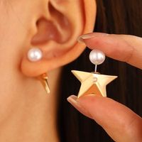 1 Paire Style Ig Style Simple Star Placage Incruster Alliage Perles Artificielles Boucles D'oreilles main image 1
