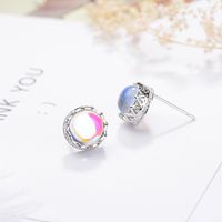 1 Pair Basic Round Plating Inlay Copper Moonstone White Gold Plated Ear Studs main image 4