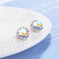 1 Pair Basic Round Plating Inlay Copper Moonstone White Gold Plated Ear Studs main image 5