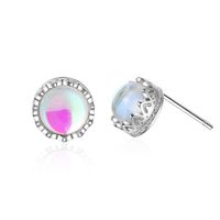 1 Pair Basic Round Plating Inlay Copper Moonstone White Gold Plated Ear Studs main image 3