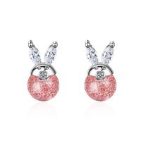 1 Pair Sweet Solid Color Inlay Copper Strawberry Quartz Ear Studs sku image 1
