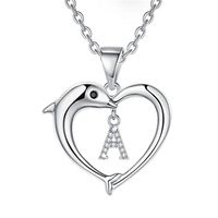 Lady Letter Dolphin Heart Shape Stainless Steel Copper Plating Inlay Zircon 14k Gold Plated Pendant Necklace main image 4