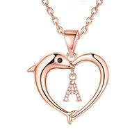 Lady Letter Dolphin Heart Shape Stainless Steel Copper Plating Inlay Zircon 14k Gold Plated Pendant Necklace main image 3